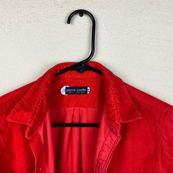 Corduroy Button Up Shirt Red Collar Jacket Pierre Cardin Womens Size 14 - Picture 8 of 9